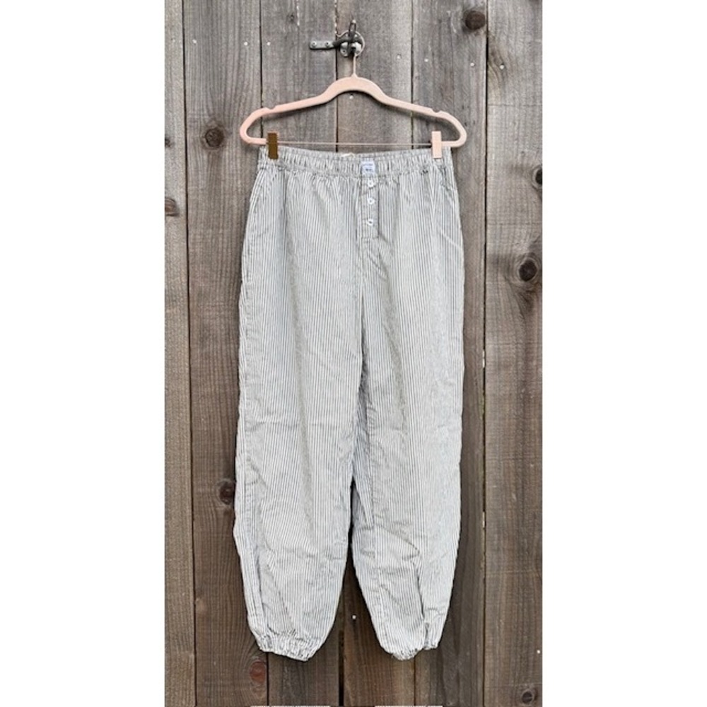Happily Grey Women Striped Lounge Jogger Pants Olive Green White Elastic Waist M
